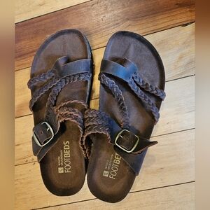 White Mountain Footbeds Brown Braided Sandals with Buckle